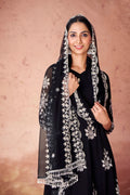 Black Anarkali Kurta Set With Georgette Pants
