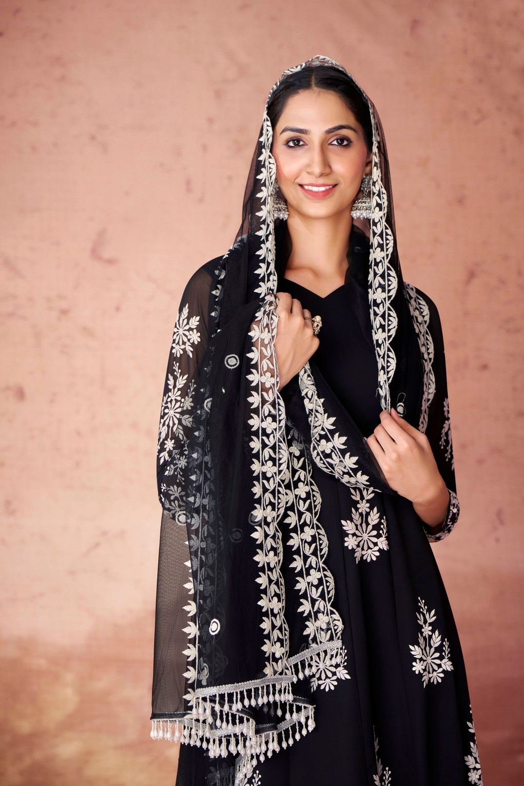 Black Anarkali Kurta Set With Georgette Pants