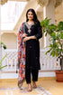 Black Embroidered Chanderi Kurti Pant Dupatta Set for Women