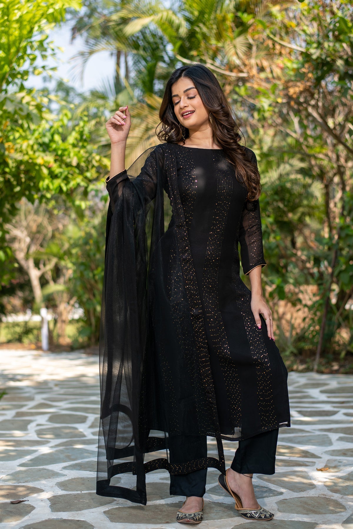 Black Embroidered Georgette Salwar Suit with Net Dupatta
