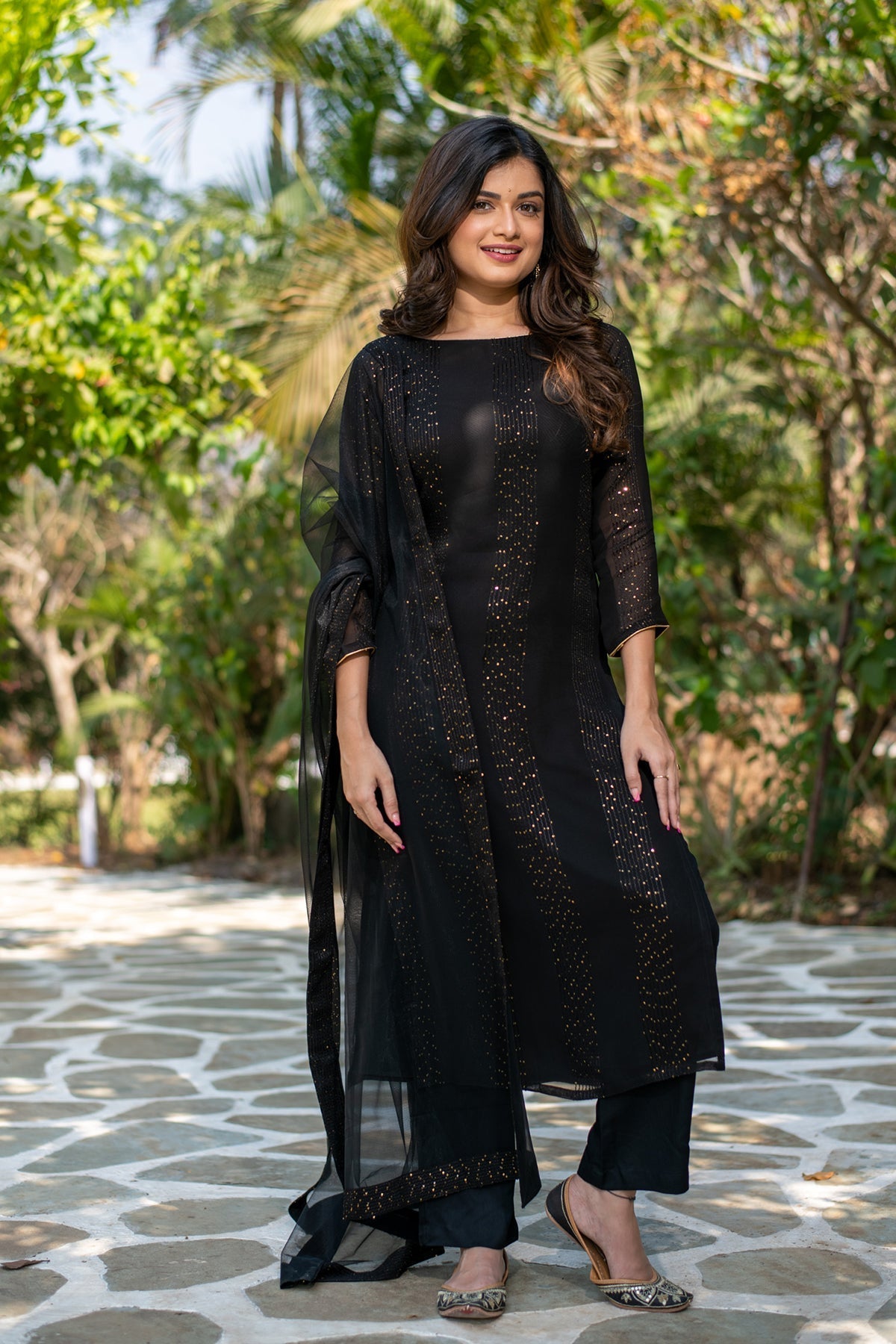 Black Embroidered Georgette Salwar Suit with Net Dupatta