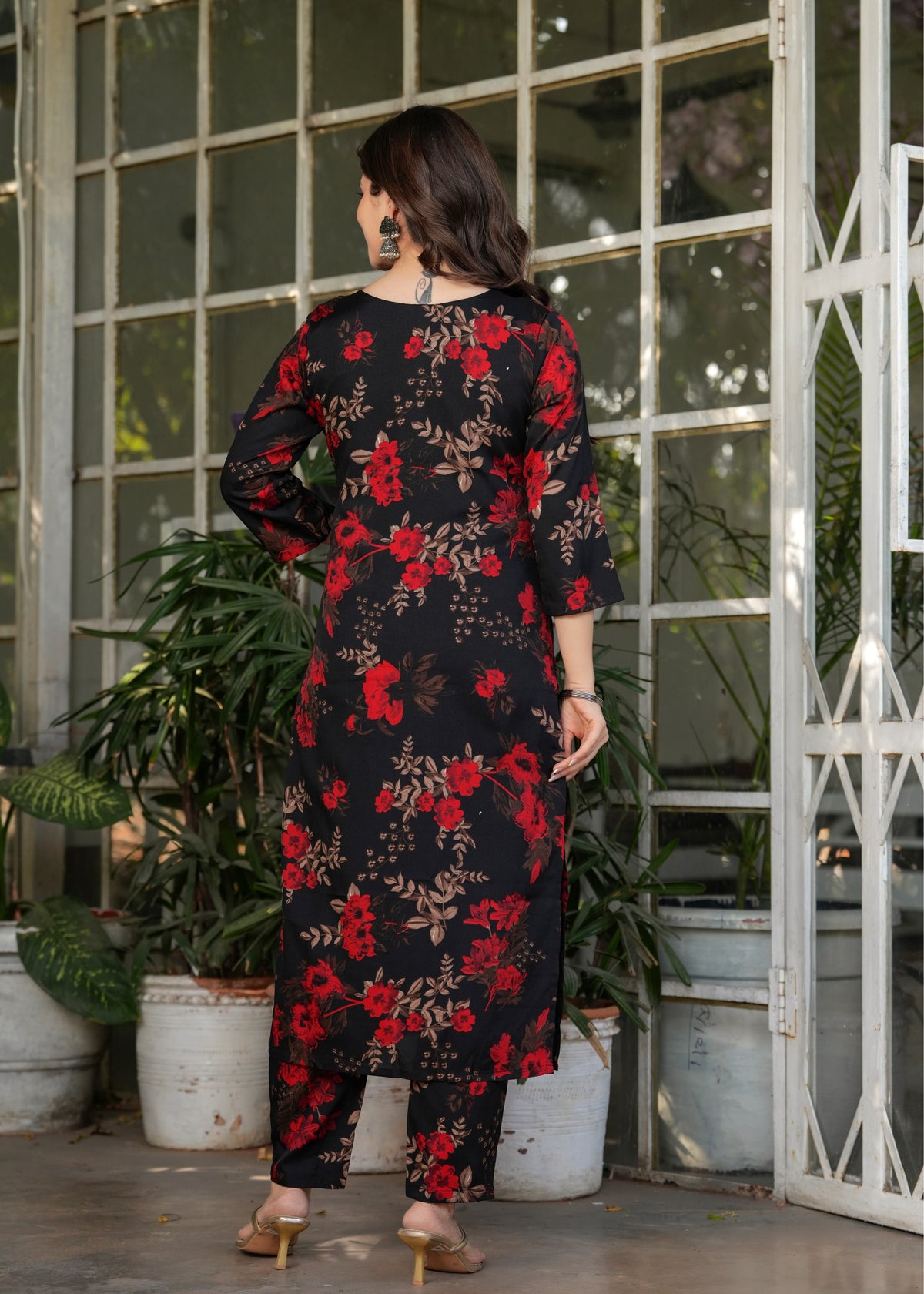 Black Floral Printed Silk Blend Salwar Suit for Women
