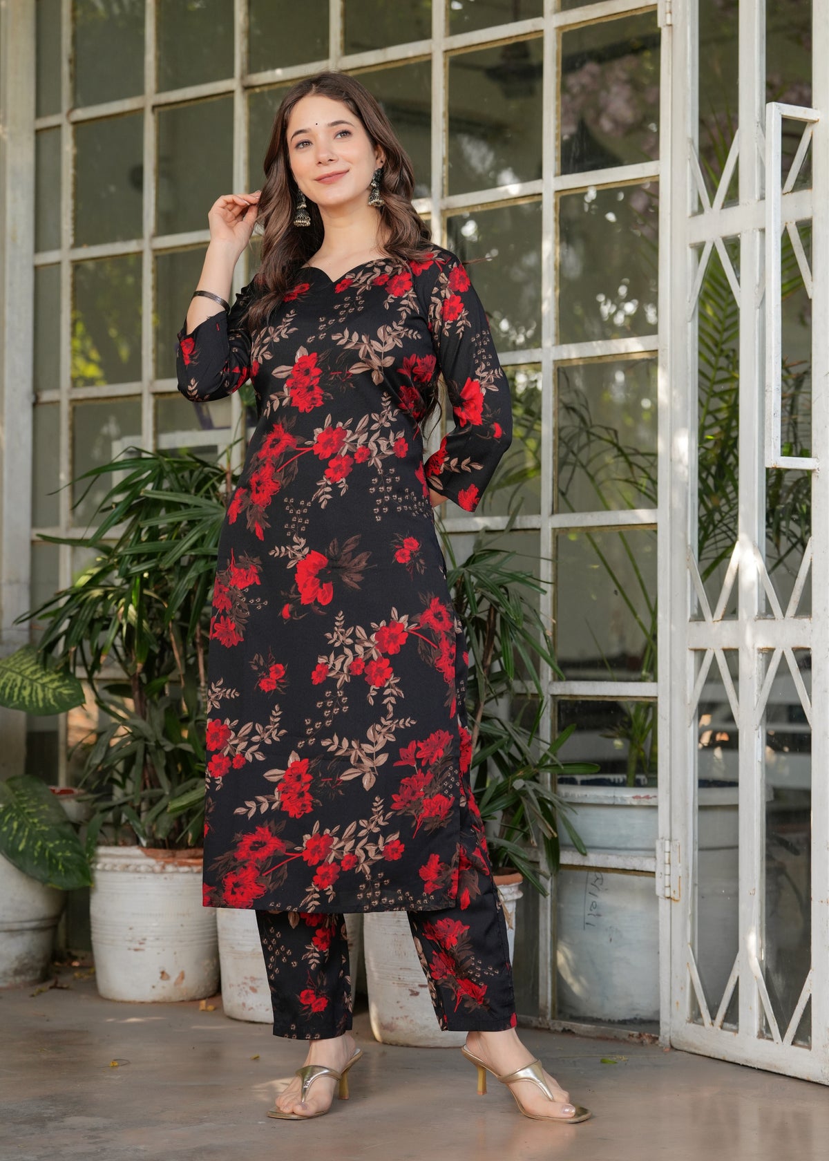 Black Floral Printed Silk Blend Salwar Suit for Women