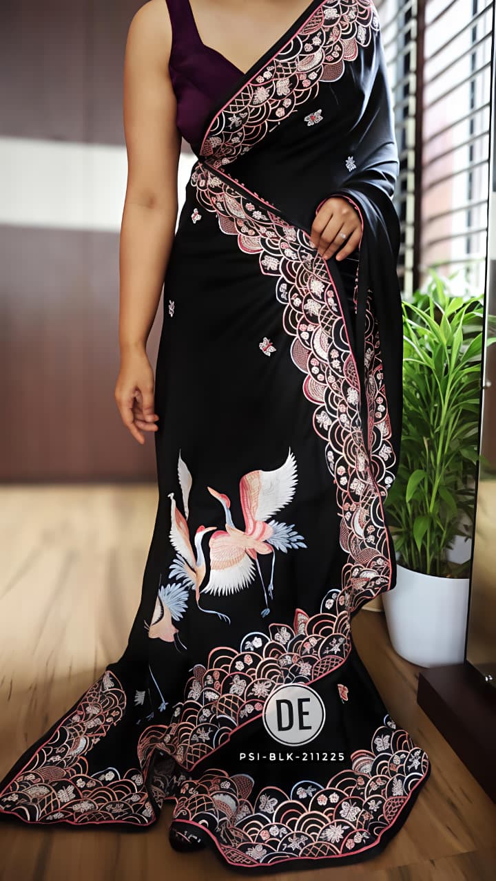Black Hans Chitrakala Printed Tussar Silk Saree for Women
