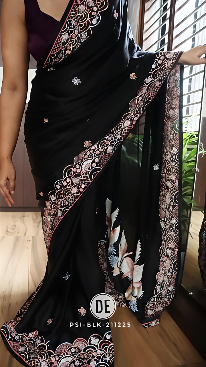 Black Hans Chitrakala Printed Tussar Silk Saree for Women