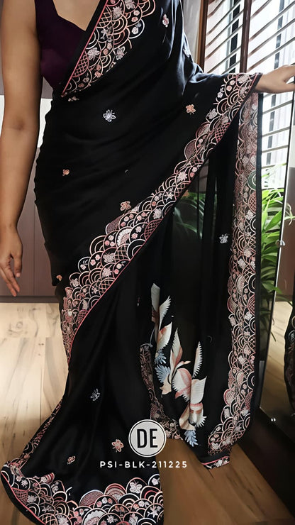 Black Hans Chitrakala Printed Tussar Silk Saree for Women
