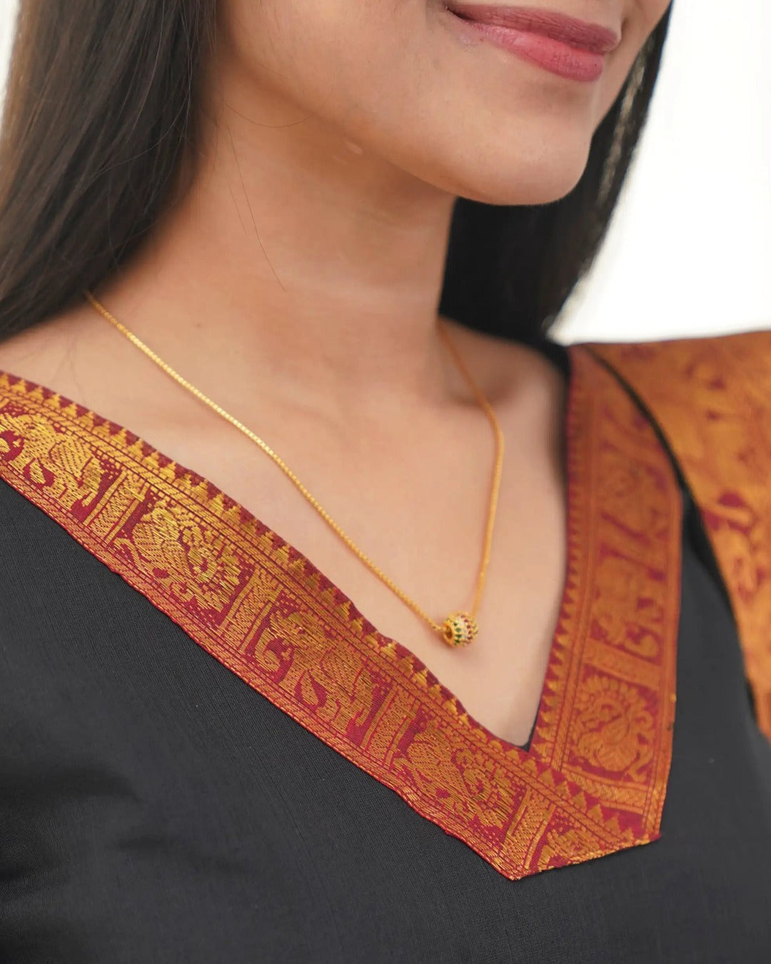 Black Heritage Weave Kurti Dupatta Set for Women