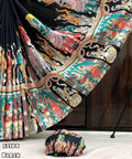 Black Traditional Kalamkari Print Silk Saree