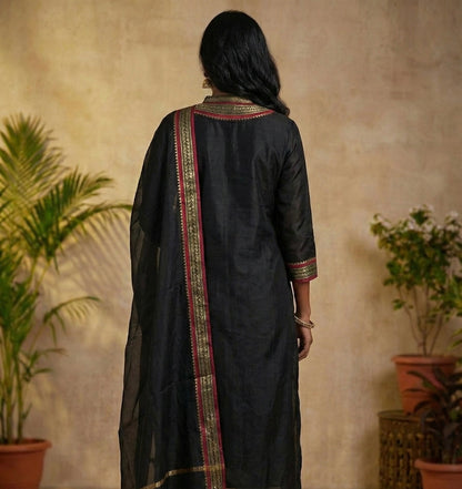 Black Kanchi Cotton Kurti Dupatta Set for Women