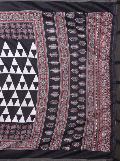 Black Maroon Chanderi Printed Saree for Women