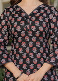 Black Maroon Cotton Printed Kurta Set with Dupatta