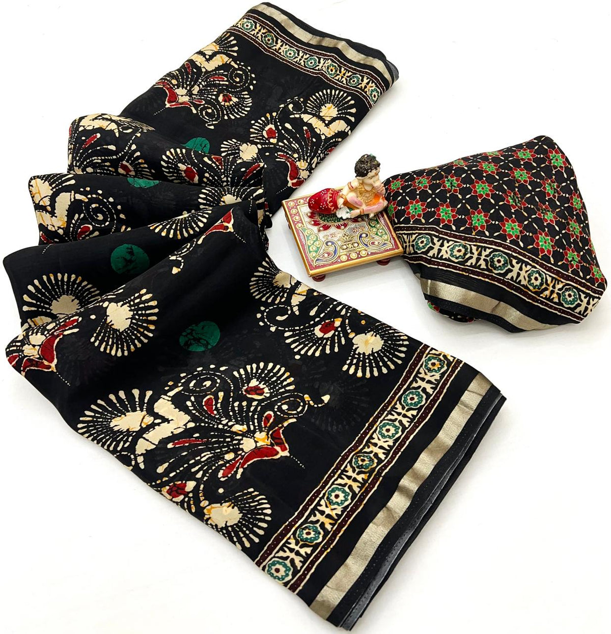 Black Heritage Peacock Digital Silk Saree for Women