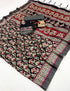 Black Red Floral Pashmina Saree with Shawl Set for Women
