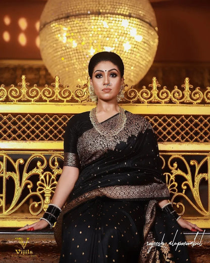 Black Soft Silk Banarasi Saree with Royal Jacquard Border for Women