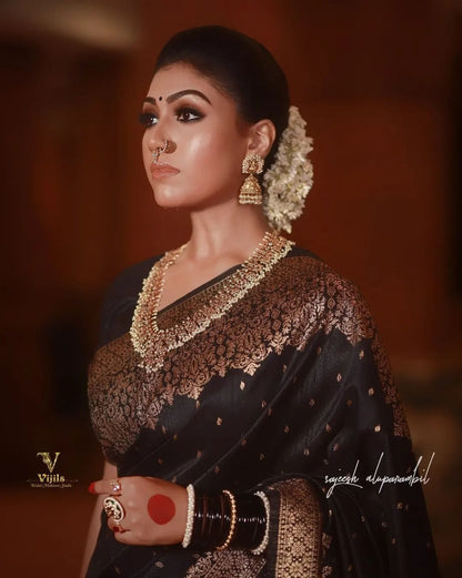 Black Soft Silk Banarasi Saree with Royal Jacquard Border for Women