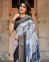 Black White Printed soft silk saree for Women
