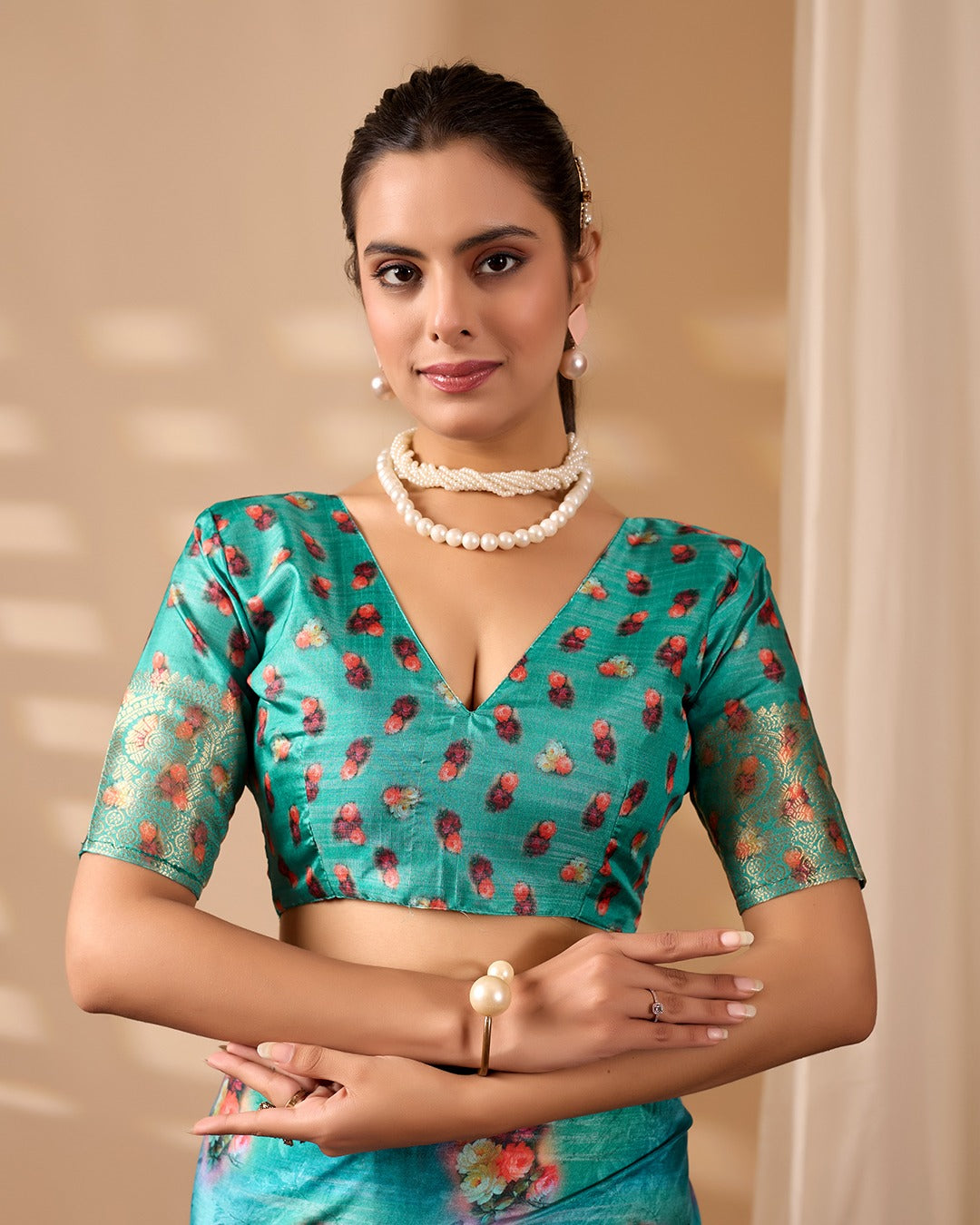 Teal Bloom Lichi Silk Saree with Zari Elegance for Women
