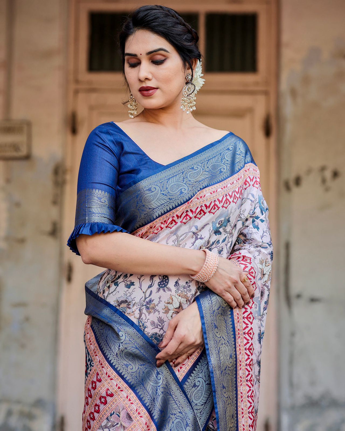 Royal Blue Banarasi Silk Saree with Zari Border for Women