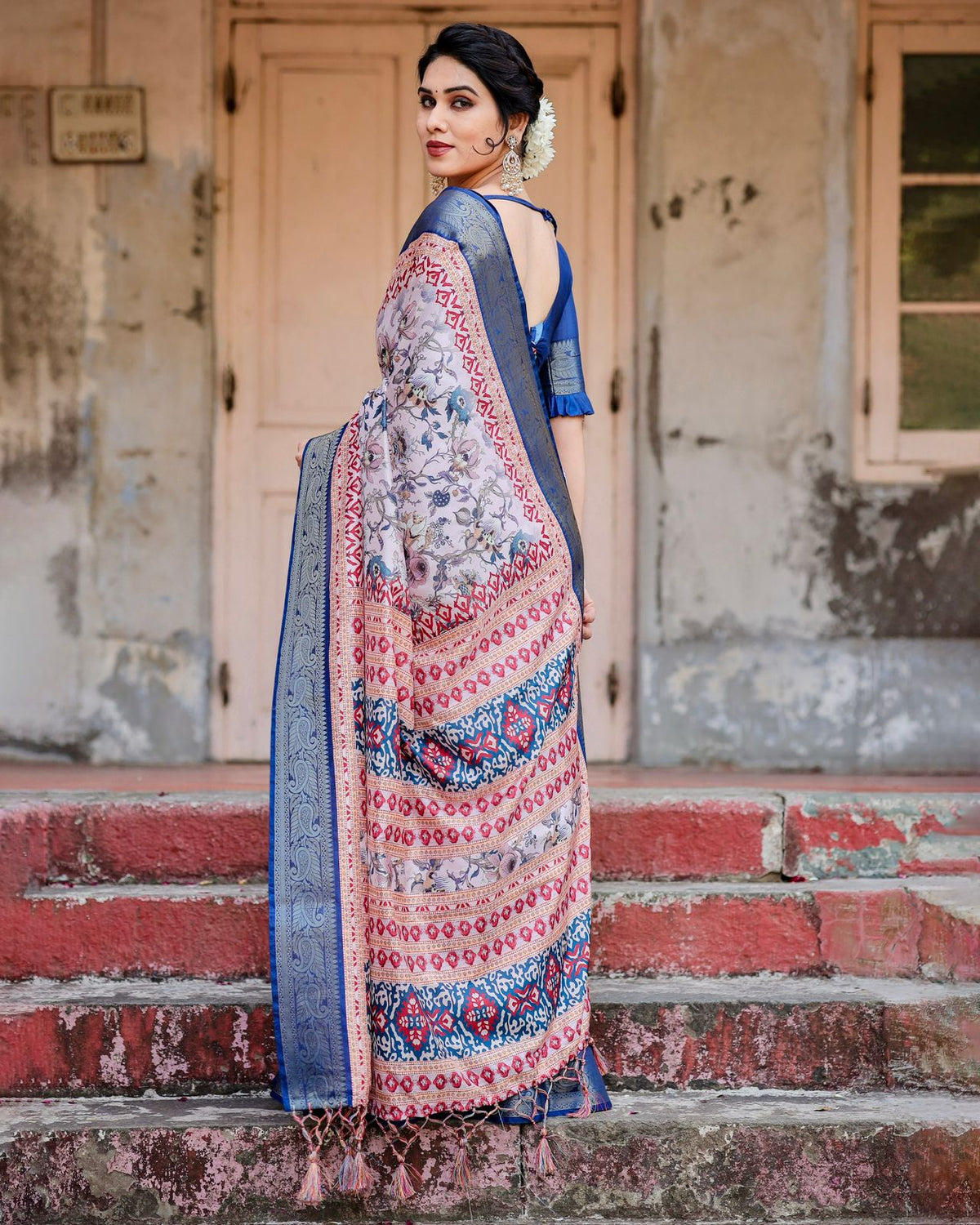Royal Blue Banarasi Silk Saree with Zari Border for Women