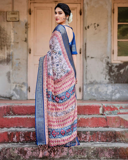 Royal Blue Banarasi Silk Saree with Zari Border for Women