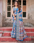 Blue Banarasi Silk Saree with Floral Design for Women