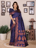 Classic Blue Banarasi Silk Saree with Heritage Border