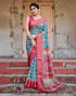 Blue Pink Banarasi Silk Saree with Floral Pattern for Women
