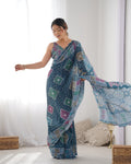 Blue Bandhani Print Chinon Saree for Women