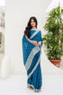 Blue Chinon Saree with Zari, Dori and Sequin Work with Banglori Silk