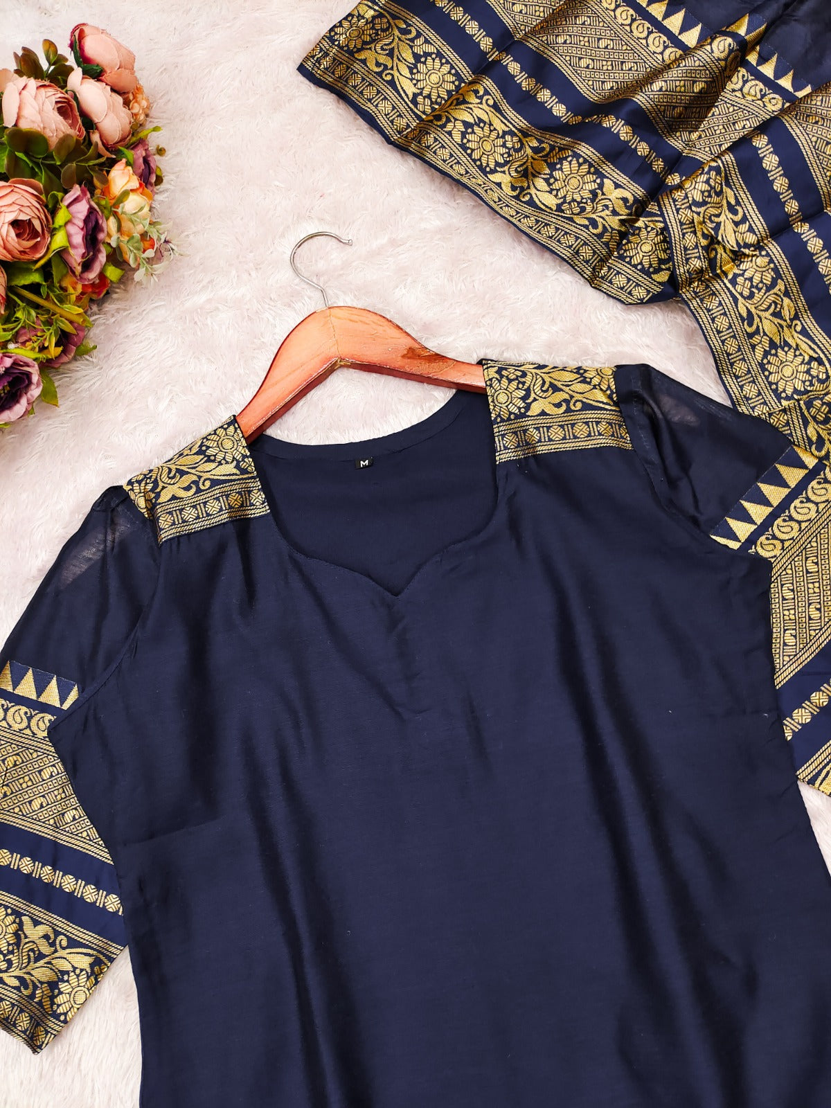 Blue Kanchi Cotton Jacquard Kurti with Elegant Dupatta for Women