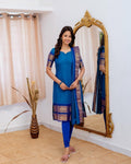 Blue Ethnic Cotton Kurti Set with Zari Work