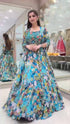 Blue Floral Georgette Lehenga Set with Heavy Flare for Women