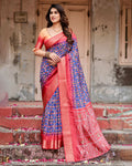 Blue Red Ikat Silk Saree Online with Zari | Varnavi