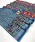 Royal Blue Patola Design Pashmina Silk Saree With Mirror for Women