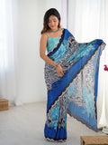 Blue Petal Elegance Chinnon Saree