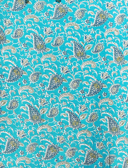 Sky Blue Printed Cotton Kurti Pant Set for Women