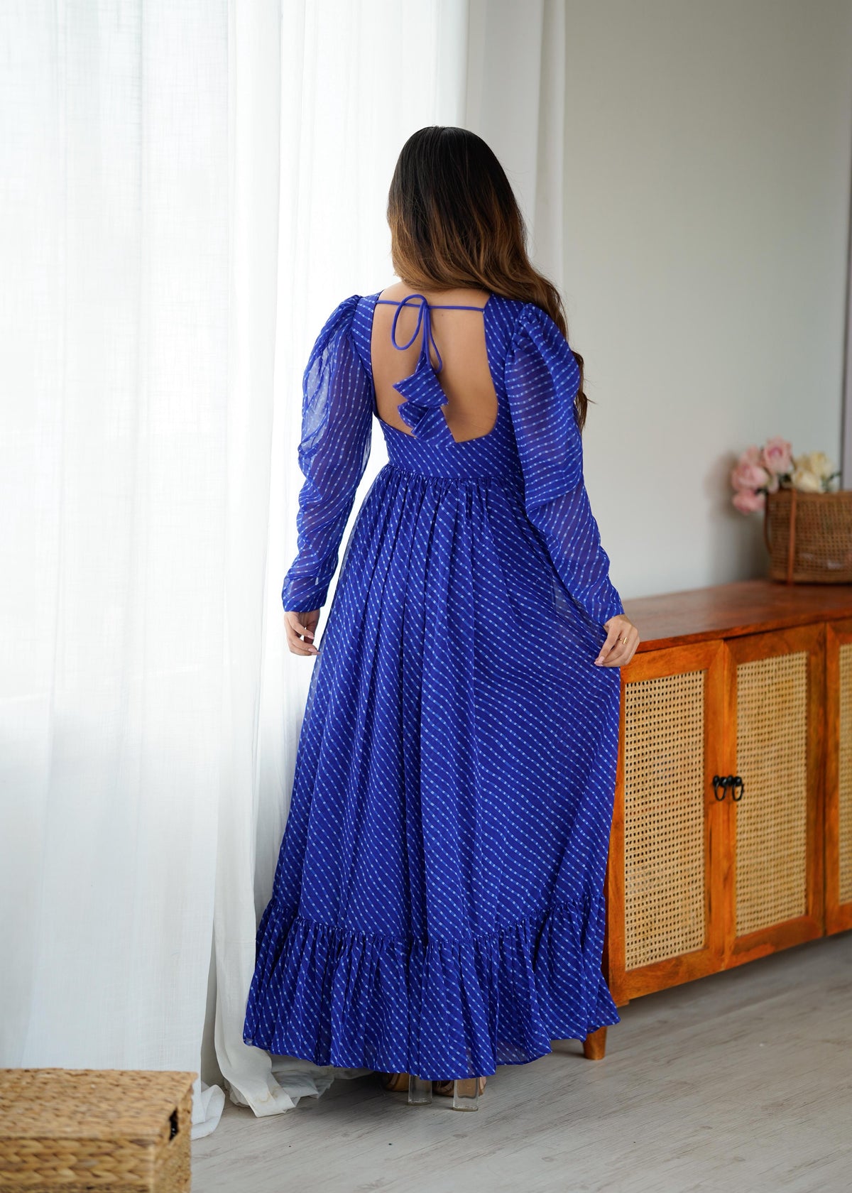 Blue Printed Georgette Designer Gown Festive for Women