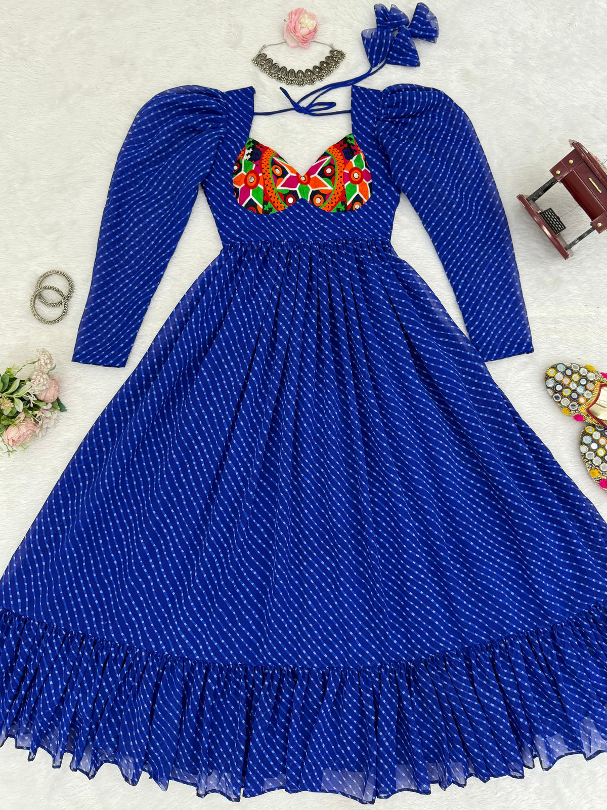 Blue Printed Georgette Designer Gown Festive for Women