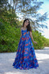 Blue Floral Printed Maxi Dress Beach Wear for Women