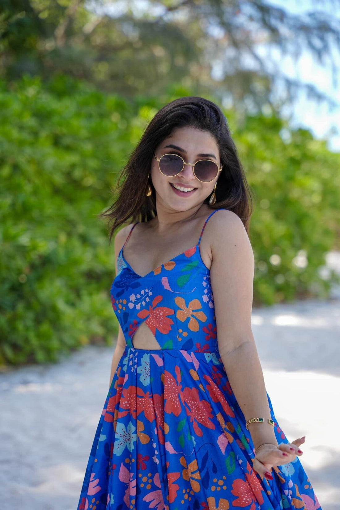 Blue Floral Printed Maxi Dress Beach Wear for Women