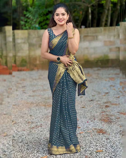 Blue Lichi Silk Jacquard Saree with Elegant Rich Pallu for Women
