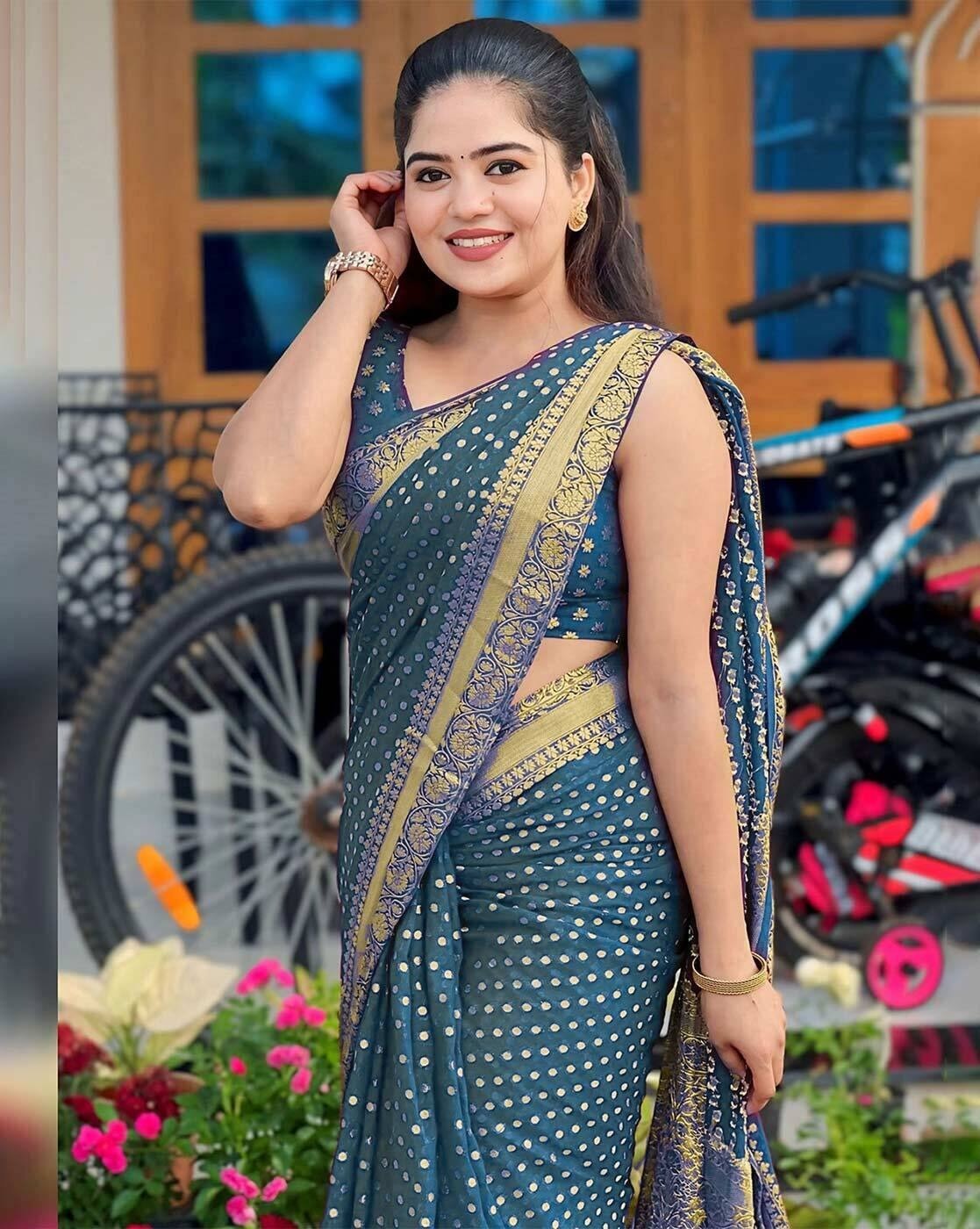 Blue Lichi Silk Jacquard Saree with Elegant Rich Pallu for Women