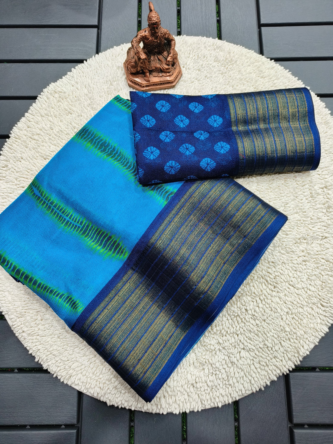 Blue Kora Silk Saree with Zari Border for Women