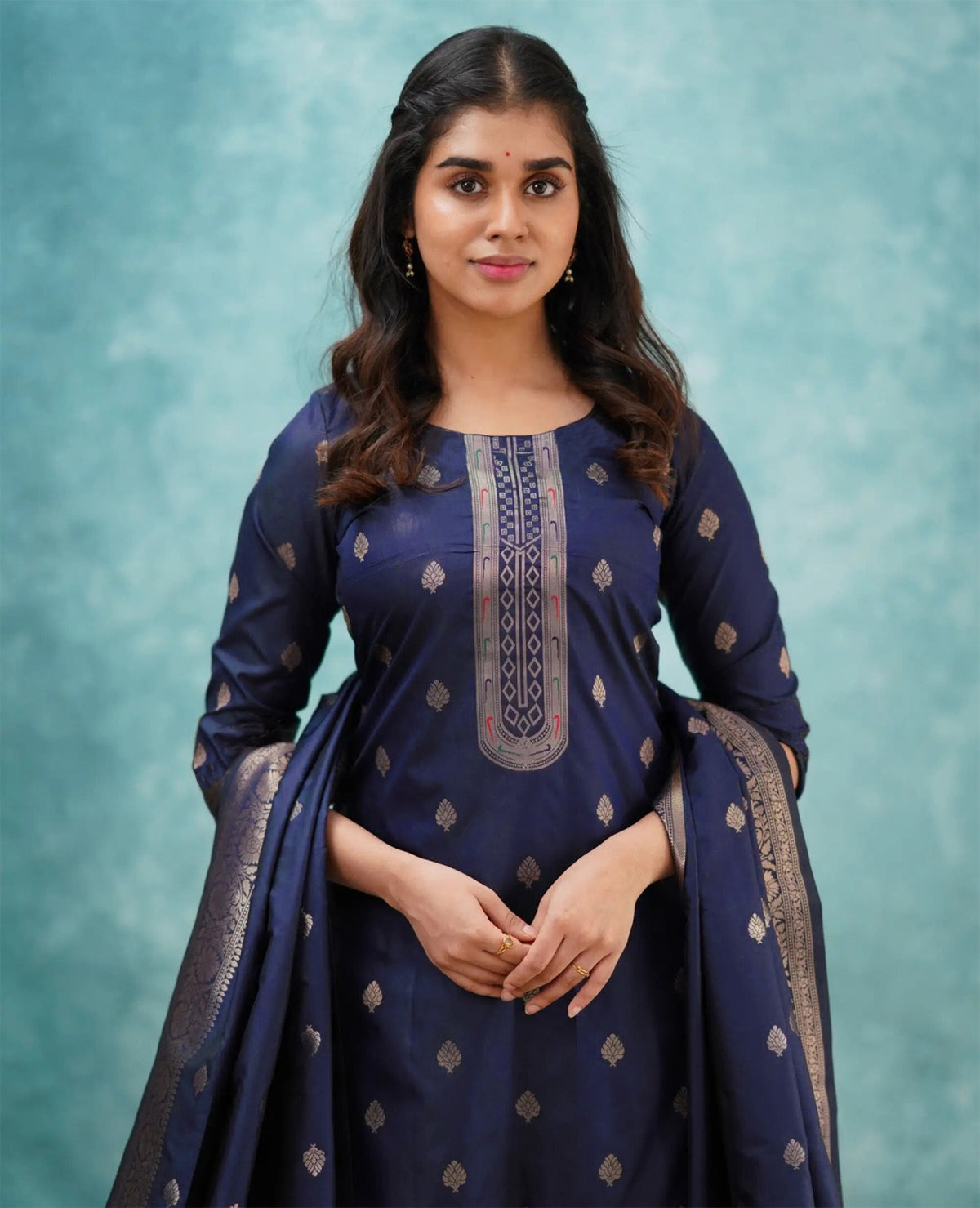 Navy Blue Traditional Kurta Pant Dupatta Ensemble for Women