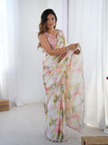 Blush Floral Heavy Chinon Saree with Blouse