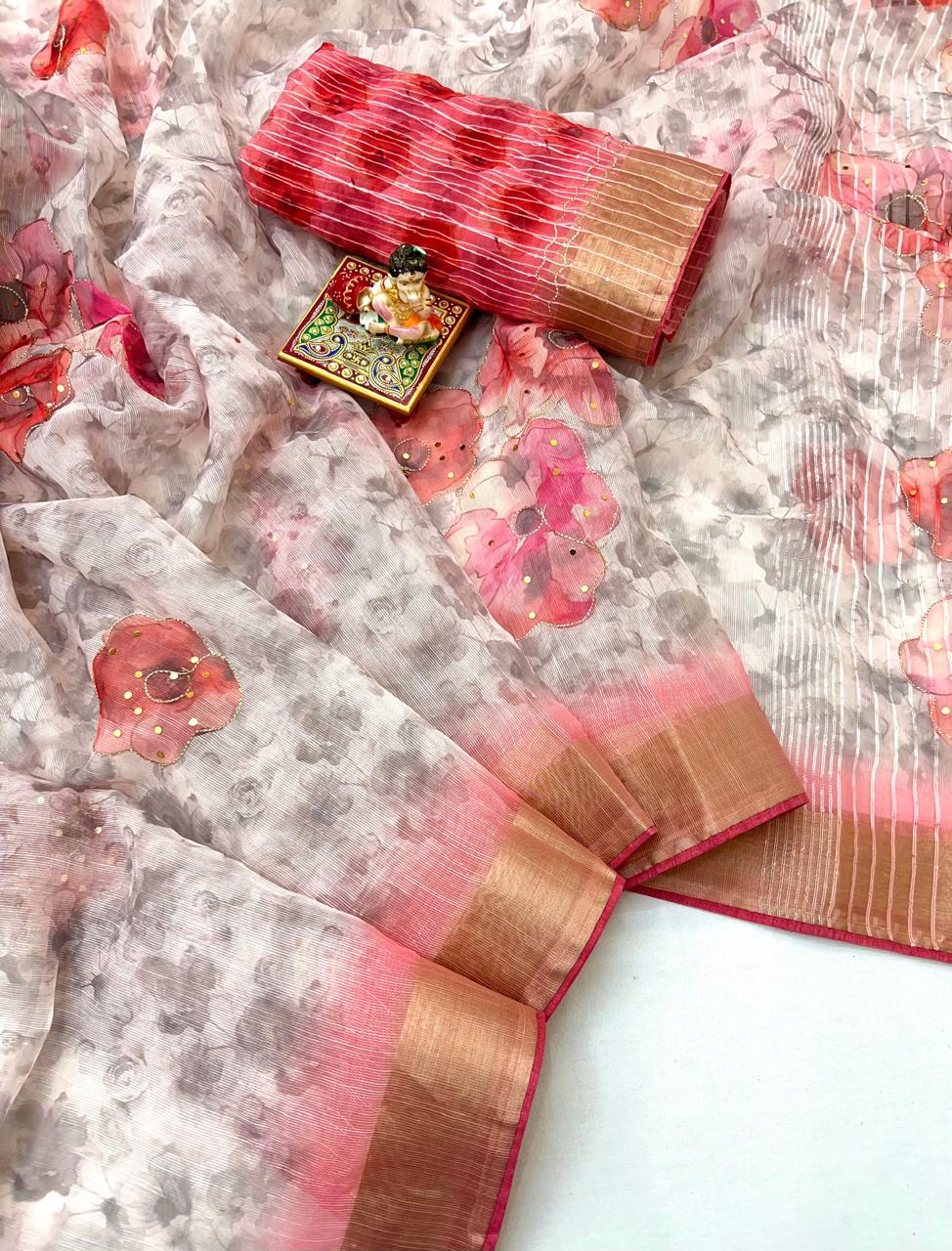 Blush Petal Organza Cotton Silk Designer Saree for Women