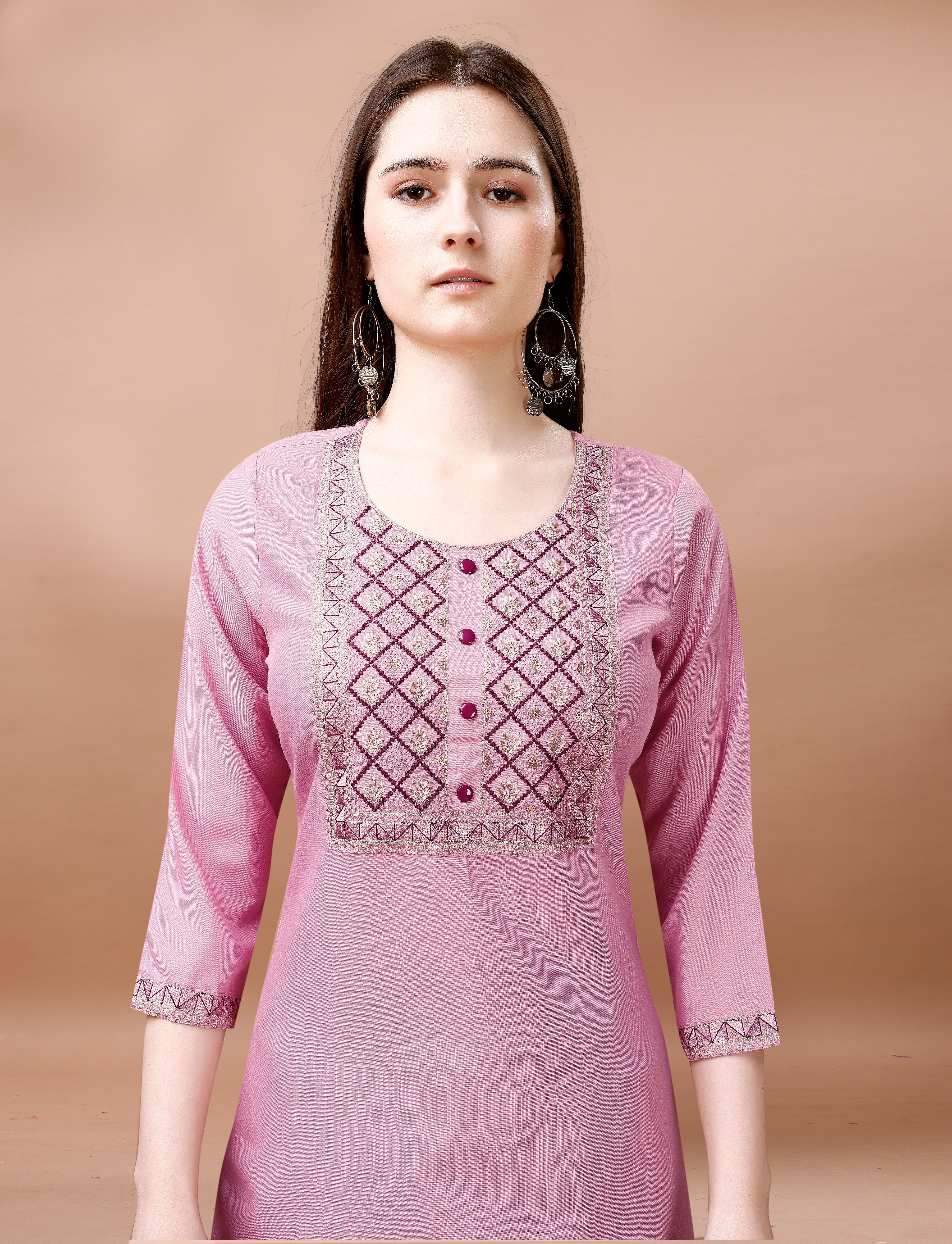 Blush Pink Embroidered Kurta Pant Dupatta Set Women