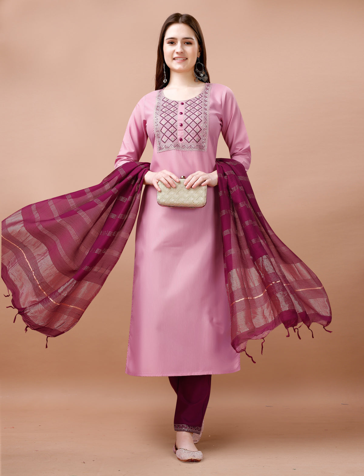 Blush Pink Embroidered Kurta Pant Dupatta Set Women for Women