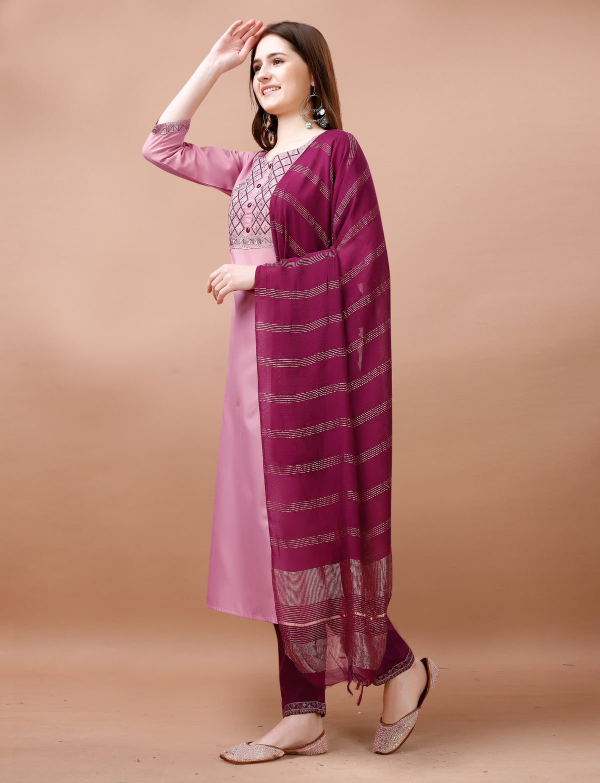 Blush Pink Embroidered Kurta Pant Dupatta Set Women for Women