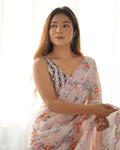 Blush Pink Floral Printed Chinon Saree for Women